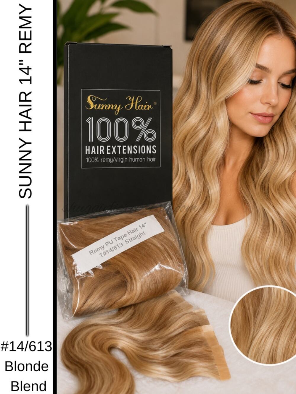 MSRP: $216✨ Sunny Hair 14" Remy Tape-In Extensions #14/613 | 100% Human Hair